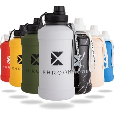 Abbildung von Khroom Trinkflasche Edelstahl 1,3L &amp; 2,2L, Sport Gym Outdoor, 2 Liter XXL Wasserflasche, BPA frei, auslaufsicher, bruchsicher, Kohlensäure geeignet