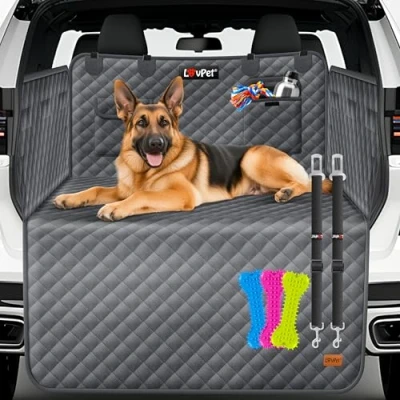 Abbildung von Lovpet Kofferraumschutz mit Seiten und Ladekantenschutz Hundedecke für Auto Rückbank Sichtfenster &amp; Zubehör Hunde Autodecke Premium Wasserdicht Kratzfest Universal einsetzbar Anthrazit