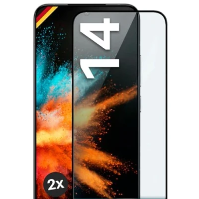 Abbildung von moex Full Screen Schutzglas kompatibel mit Xiaomi 14 Schutzfolie randlos, ganzer Bildschirm, Curved 3D Folie, Clear 2x Schwarz