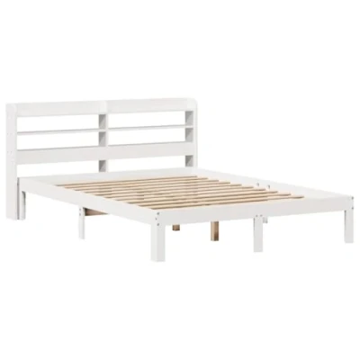 Abbildung von vidaXL Massivholzbett, Holzbett Bett mit Kopfteil, Bettgestell Bettrahmen Lattenrost, Doppelbett für Schlafzimmer, Weiß 160x200cm Kiefer
