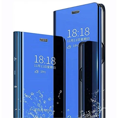 Abbildung von LINER Hülle für Samsung Galaxy S21 5G, Handyhülle Clear View Cover Spiegel Flip PU Leder Plating PC Schutzhülle mit Hart Standfunktion 5G Blau