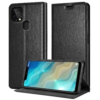 Abbildung von Cadorabo Hülle kompatibel mit Oukitel C22 aus Premium Kunst Leder Flip Klappbare Stoßfeste Magnetische [Standfunktion] [Kartenfächern] Cover Case für Tasche in Schwarz
