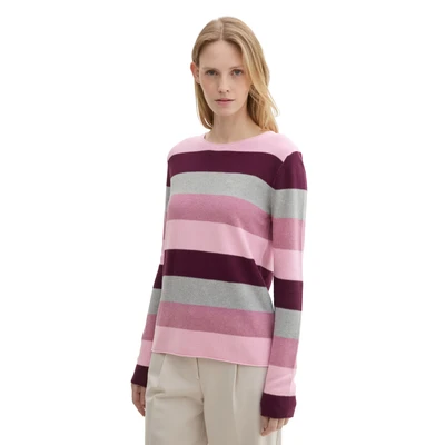 Abbildung von TOM Tailor Strickpullover, Damen, Größe: Large, Red block stripe
