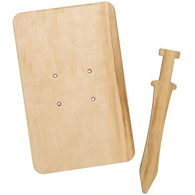 Abbildung von Baker Ross AT735 Roman Centurion Holzschwerter &amp; Schild, für Kinder, Kunst und Handwerksprojekte (Packung mit 2 Sets), sortiert, Mittel