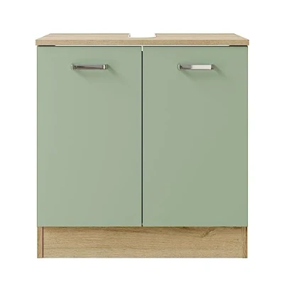 Abbildung von Pelipal Waschbeckenunterschrank Quickset 301 in Salbei NB/ Riviera Eiche quer NB, 60,2 cm breit Waschbeckenschrank ohne Waschbecken mit 2 Türen