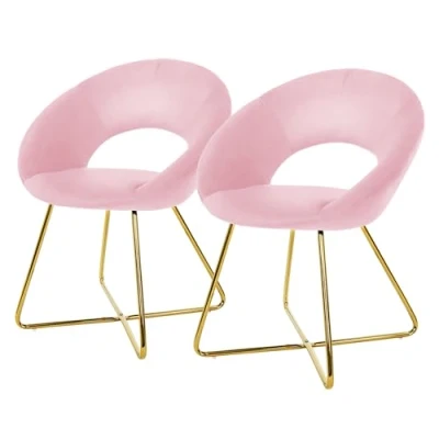 Abbildung von ML DESIGN Stuhl Esszimmerstuhl mit runder Rückenlehne aus Samt Metallbeine (2 St), Ergonomische Esstisch Sessel Rosa Wohnzimmerstuhl Küchenstuhl