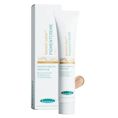 Abbildung von benevi Pigmentcreme 20 ml zum gezielten Abdecken von Rötungen, Pickeln, Unreinheiten oder als Make Up Ersatz. Kaschiert zuverlässig erweiterte und rote Äderchen bei Couperose &amp; Rosacea (hell)