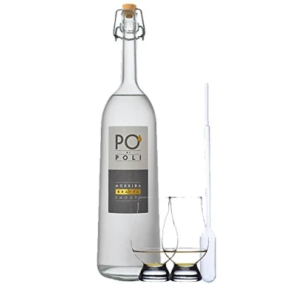 Abbildung von Jacopo Poli Po di Morbida Grappa Moscato Italien 0,7 Liter + 2 Glencairn Gläser Einwegpipette 1 Stück