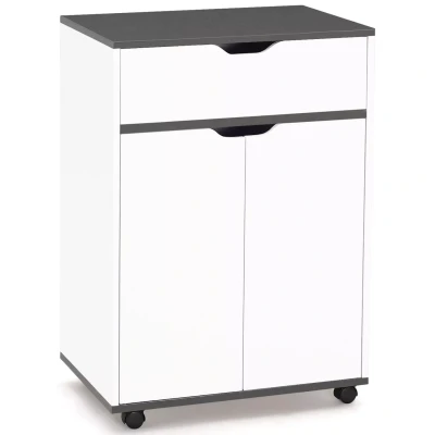 Abbildung von IDMarket Küchenwagen Cosy Schrank mit Schublade Holz weiß und grauen Tabletts L 60 cm