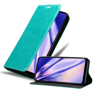Abbildung von Cadorabo Hülle kompatibel mit Samsung Galaxy A32 5G aus Premium Kunst Leder Flip Klappbare Stoßfeste Magnetische [Standfunktion] [Kartenfächern] Cover für Tasche in Türkis
