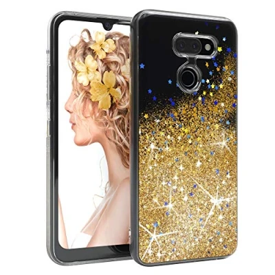 Abbildung von EAZY CASE Hülle kompatibel mit LG K40s Schutzhülle Flüssig Glitzer, Handyhülle, Schutzhülle, Back Cover Glitter Flüssigkeit, TPU/Silikon, Transparent/Durchsichtig, Gold