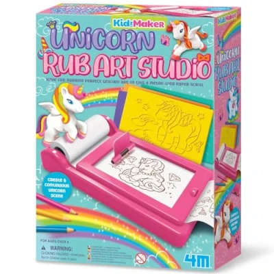 Abbildung von KidzMaker Unicorn Rub Art Studio, Kunst und Bastelset, um die perfekte Einhornkunst zu erstellen, 8 Meter lange Papierrolle, Over Set für Jungen Mädchen im Alter von 4 10 Jahren, Rosa