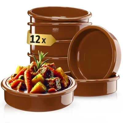 Abbildung von ToCi 12er Set Tapas Schalen Braun Auflaufform 175 ml Cazuela Schale Ton Dessertschalen Schälchen Mediterran Ø 11,5 cm Traditionelle Tonware aus Spanien