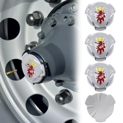 Abbildung von 4 Stück Griffin Aluminium Aufkleber für Scania LKW Felgen, Radnabenkappen, Abzeichen, Emblem, (weiß)