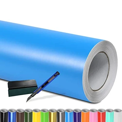Abbildung von Folindo® Autofolie Hell Blau Matt (9/m²) 4 x 1,52 m + Rakel &amp; Cutter Selbstklebende Luftkanal Folie zur Auto Folierung Blasenfrei