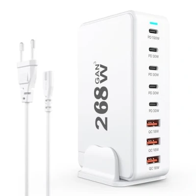 Abbildung von ﻿USB C Ladegerät, 268W GaN USB Power Adapter, 8 Port Multi Ladestation, Schnellladegerät PD 3.0 kompatibel mit iPhone/Samsung/Google/Laptops/MacBook Pro/MacBook Air