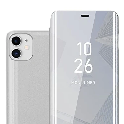 Abbildung von Cadorabo Hülle kompatibel mit Apple iPhone 11 Schutzhülle TPU Silikon Case 360 View Spiegel, Slim Kratzfest Weiche Gummi Rundumschutz Cover für in Silber