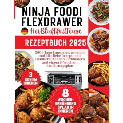 Abbildung von Ninja Foodi FlexDrawer Heißluftfritteuse Rezeptbuch 2025: 2000 Tage knusprige, gesunde und köstliche Rezepte mit atemberaubenden Farbbildern einem 8 Wochen Ernährungsplan
