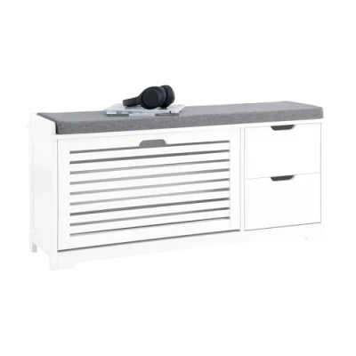 Abbildung von SoBuy Schuhkipper Sitzkommode Sitzbank mit Sitzkissen Schuhbank 1 Klappe Weiß BHT ca. 110x52x30cm FSR185 W