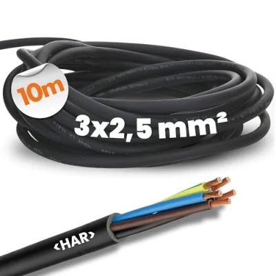 Abbildung von 10 Meter Lapp 1600118 H07RN F 3x2,5 mm² Gummileitung flexibel mit Schutzleiter I UV resistentes Kabel für Außenbereich ölbeständig flammwidrig Anschlussleitung 3G2,5 mm2 schwarz