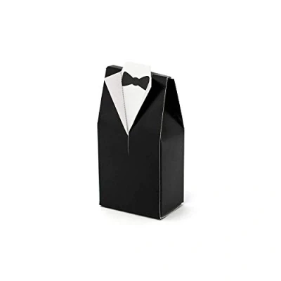 Abbildung von partydeco Geschenkbox, Geschenkbox für Gastgeschenke 5x3x9,5cm Bräutigam 10 Stk Schwarz Weiß