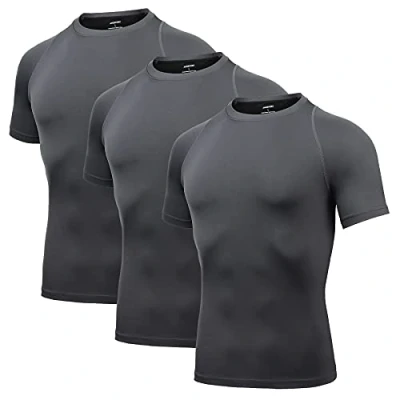 Abbildung von AMZSPORT Herren Kompressionsshirt Kurzarm Funktionsshirts Cool Dry Training Running Top, 3Grau L