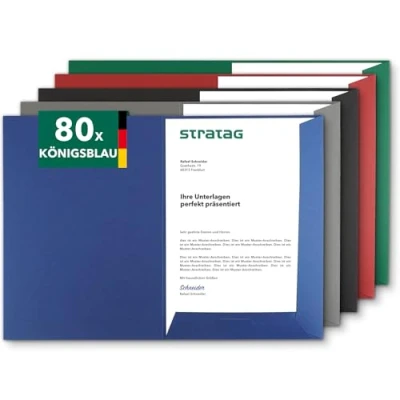 Abbildung von Präsentationsmappe A4 in Königsblau (80 Stück) sehr stabiler 350 g/m² Naturkarton direkt vom Hersteller STRATAG vielseitig einsetzbar für Ihre Angebote, Exposés, Projekte oder Geschäftsberichte