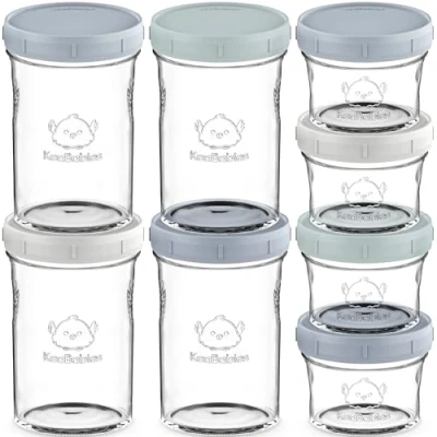 Abbildung von 8 Pack Babybrei Einfrieren Behälter Glas Beikost Baby Zubehör, Mikrowellen Behälter, Lecksicher Babynahrung aufbewahrung (Slate)