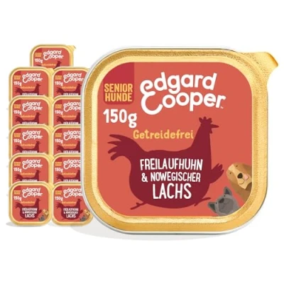 Abbildung von Edgard &amp; Cooper Nassfutter für Senior Hunde, (Lachs Huhn, 150 x 11), Getreidefrei, natürliche Zutaten und frisches Fleisch, voller essentieller Aminosäuren