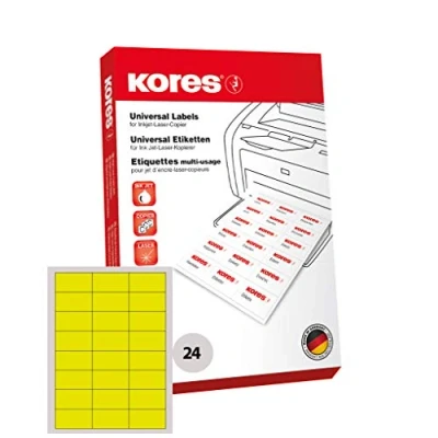 Abbildung von Kores Farbige Universal Etiketten, 70 x 37,0 mm, 100 Blatt,gelb
