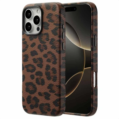 Abbildung von Apple iPhone 16 Pro Max Hülle MagSafe Kunstleder Selencia Backcover Handyhülle Braun