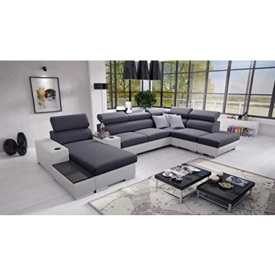 Abbildung von All4All Ecksofa mit Schlaffunktion Ponti 368 cm x 227 Wohnlandschaft U Form Schlafsofa Bettkasten XXL Sofa Groß Gewebe Kunstleder Linke Seite Grau/Weiß Modern 26