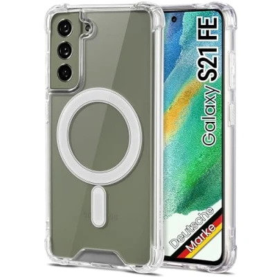 Abbildung von JProtect Magnetische Handyhülle für Samsung Galaxy S21 FE MagSafe Hülle/Stoßfeste Hülle Transparent/Durchsichtige Case mit Magnet