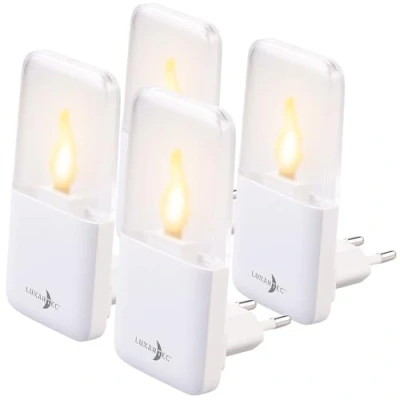 Abbildung von Lunartec Lampen für Steckdose: 4er Set LED Kerzenflackern Nachtlichter, Steckdose, Dämmerungssensor (Nachtlampen LED, Treppen Leuchten)