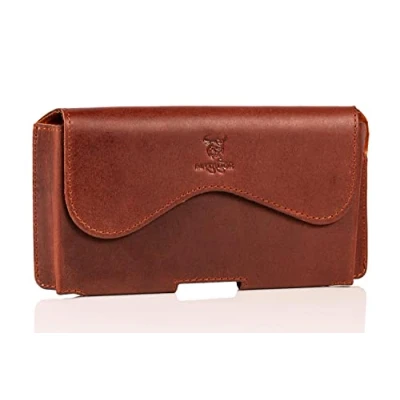 Abbildung von MATADOR Ledertasche kompatibel zu Apple iPhone 15 Pro/ 15/14 14/13 13/12 12/11/ XR Schutz Case Quertasche mit Gürtelschlaufe (Rost Braun)