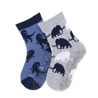 Abbildung von Sterntaler® ABS Socken Fliesen Flitzer AIR Mammut + Dino, 2er Pack (2 Paar, Fliesensocken mit Vollplüsch) Rutschsocken Noppen an der Sohle, süßen Motiven