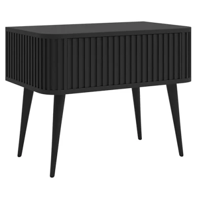 Abbildung von Selsey Nachttisch Beistellschrank Beistelltisch Nachtschrank 63 cm Schublade Gerillt Push to Open Soft Close Goldene Beine Graubeige Ovarlo