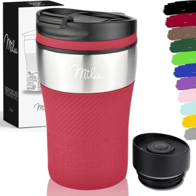 Abbildung von Milu Thermobecher Kaffee to go 210ml 100% Auslaufsicher Isolierbecher, Kaffeebecher, Trinkbecher aus Edelstahl Autobecher doppelwand Isolierung Travel Mug (Rot)
