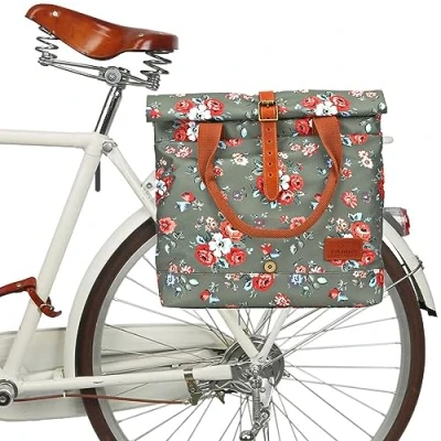 Abbildung von Tourbon Damen Fahrradtasche Shopper Wasserdicht Canvas Fahrradtaschen für Heckträger Handtasche Radfahren Reisen
