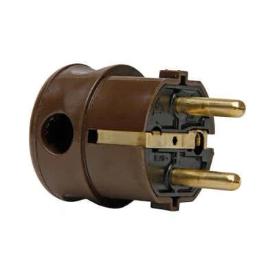 Abbildung von Kopp 178506001 Schutzkontakt Winkelstecker, Kunststoff, IP20, seitliche Einführung, 2 Schutzkontaktsysteme gemäß Norm CEE 7/VII für Kabelquerschnitt bis 3 x 1,5 mm², braun
