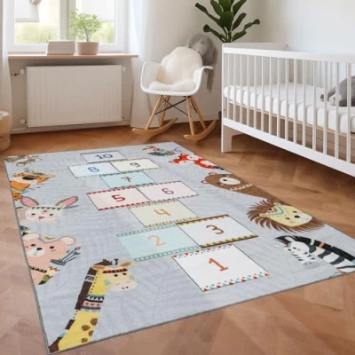 Abbildung von SIMPEX KinderTeppich, Himmel und Hölle, Teppich Grau, 100 x 150 cm, für Kinder, Kinderzimmer
