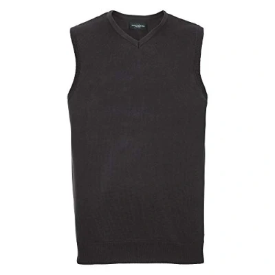 Abbildung von Russell Collection Herren V Ausschnitt ärmelloses gestricktes Pullover Top / (Schwarz)