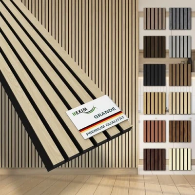 Abbildung von HEXIM Lamellen Grande 280cm Akustikpanelee XXL Wandpaneele 21mm Schalldämmung Echtholzfurnier Akustikfilz Lamellenwand Hellbraun (1 Musterstück/Light Oak)
