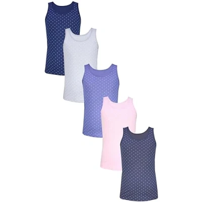 Abbildung von TupTam Mädchen Baumwolle Unterhemd 5er Pack Tank Top Ärmellos Kinder, Farbe: Herzchen Jeansblau Rosa Dunkelblau Graphite Grau, Größe: 122 128
