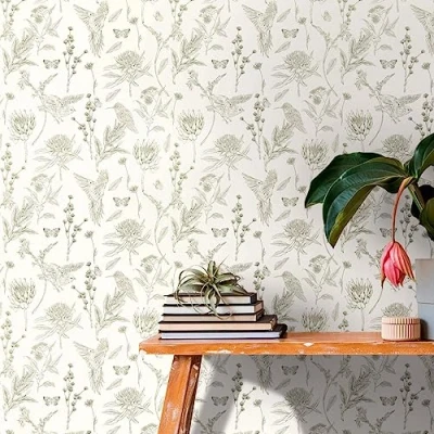 Abbildung von living walls Vliestapete &quot;Drawn Into Nature Blumen Tapete Mustertapete Pflanzen Natur&quot;, matt, Blümchen für Schlafzimmer Küche Wohnzimmer Design