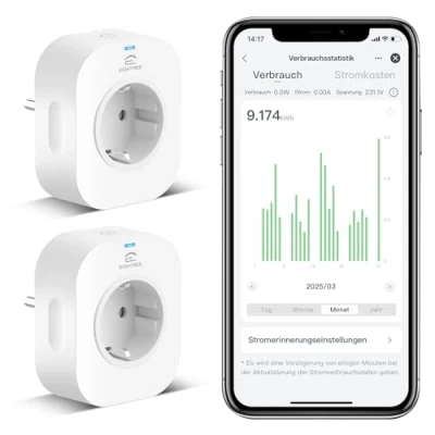 Abbildung von Wlan Smart Steckdose mit Strommessung, Alexa 2er Pack, Home WiFi Steckdose, Zubehör, Zeitplan, Fernzugriff, Funktioniert Alexa, Google Home, SmartThings, Nur 2,4 G WLAN, 16A