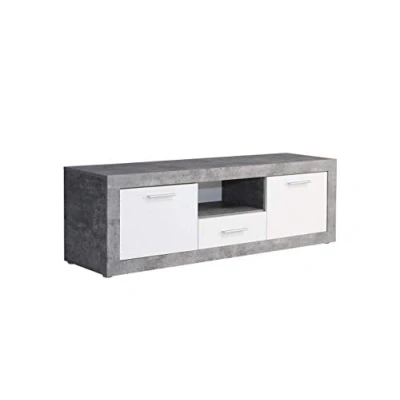 Abbildung von FORTE BACCIO TV Unterschrank mit 2 Türen und 1 Schublade, Holzwerkstoff, Betonoptik Lichtgrau / Weiß, 147,8 x 49,9 41 cm