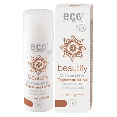 Abbildung von eco cosmetics Bio CC Cream, Tagescreme getönt mit OPC, Q10 und Hyaluronsäure, vegane Anti Faltencreme, LSF 50, 1x 50ml (dunkel)