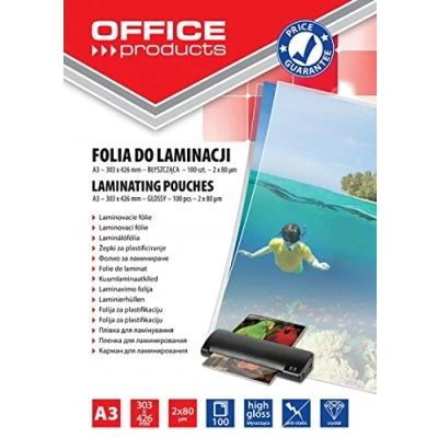 Abbildung von OFFICE PRODUCTS 20325615 90 Laminierfolie A3, 2 x 80 micron, glänzend, 100 Stück, transparent