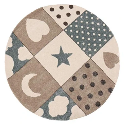 Abbildung von VIMODA Kinderteppich Teppich Kinderzimmer Babyteppich mit Herz Stern Mond, Maße:Ø 120 cm Rund